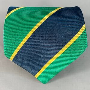 FENDI Green Navy Diagonal Stripe Silk Tie